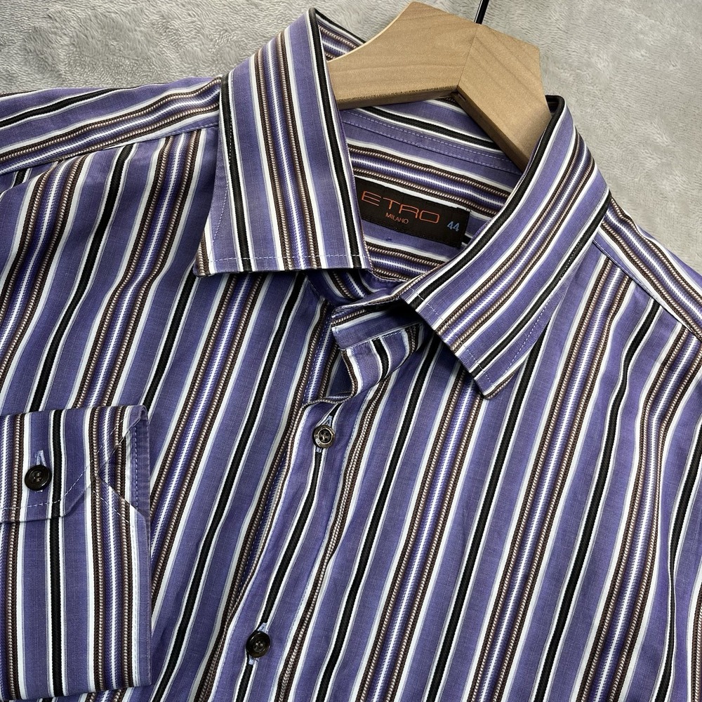 Etro Milano Shirt Vintage Mens Striped Button Down Cotton Size 44
